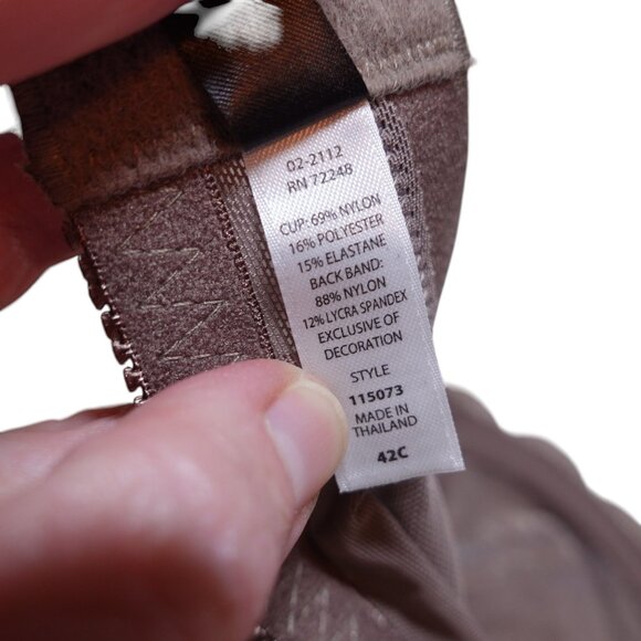 NWOT Paramour by Felina Peridot Unlined Lace Bra Sz 42C Taupe Underwired Lace - Picture 8 of 8